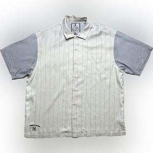 TOMMY BAHAMA NEW YORK YANKEES SILK BUTTON UP SHIRT MENS XL STRIPE 308/1500